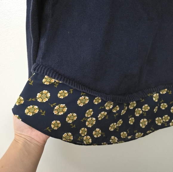 Ann Taylor LOFT Sweater Sz S Navy Tie Split Back Long Sleeve Mixed Media Top - Picture 6 of 12